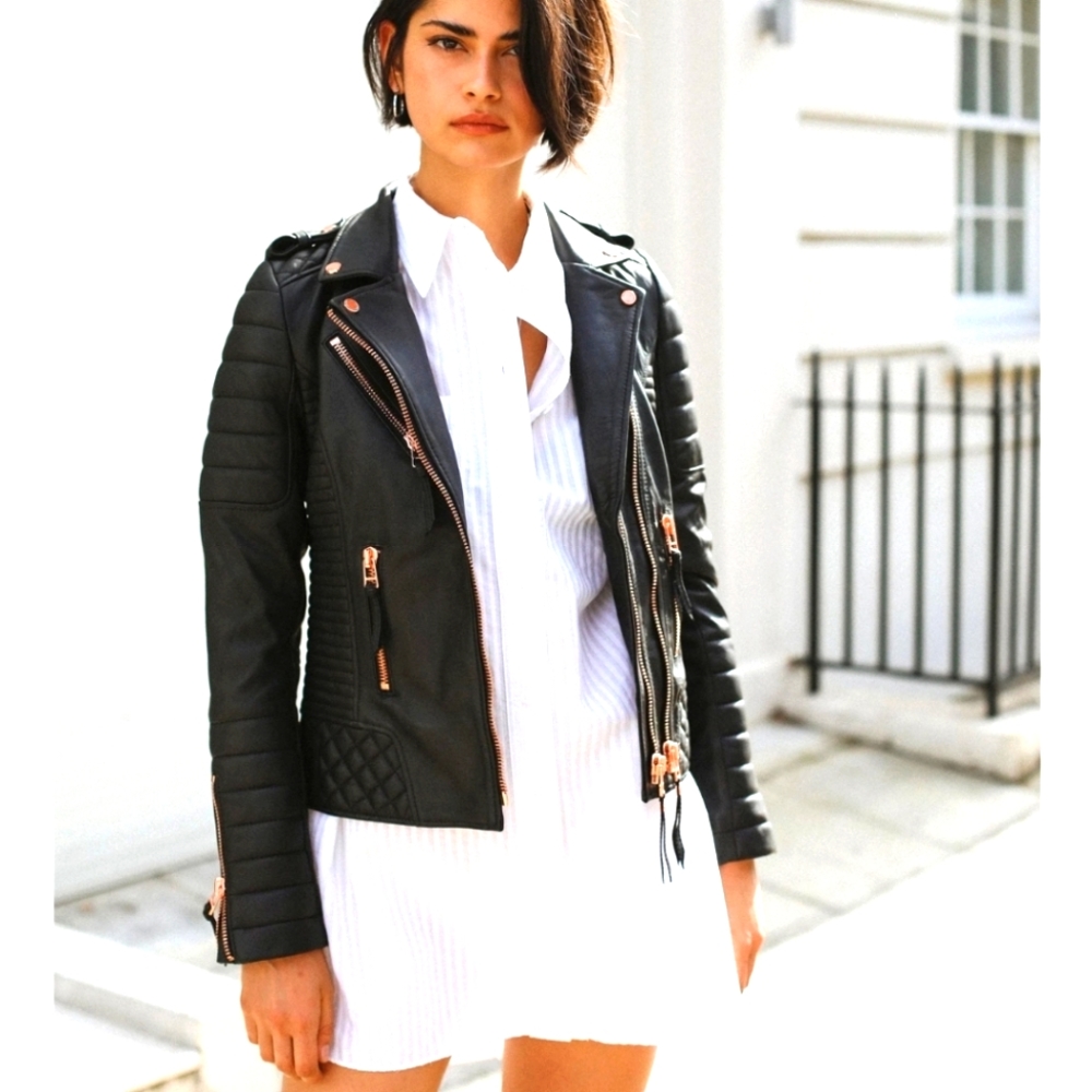 Boda Skins Kay Michaels in Limited Edition Rose Gold Hardware Leather Jacket